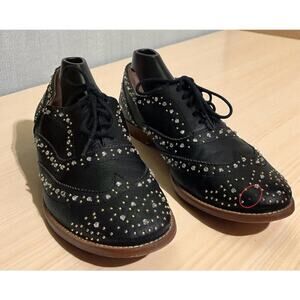 Steven Madden Goldey Oxford Shoes Black Rhinestone Embellished Leather sz 8